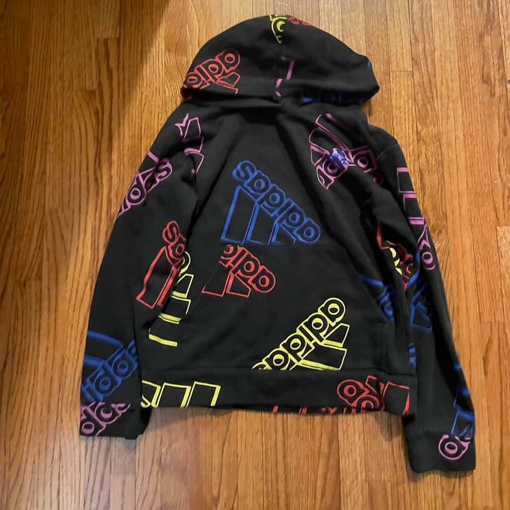 Adidas Logo Print Hoodie Size M (10/12) Black Multi